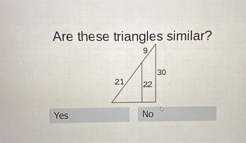 HELP !! Are these triangles similar?-example-1