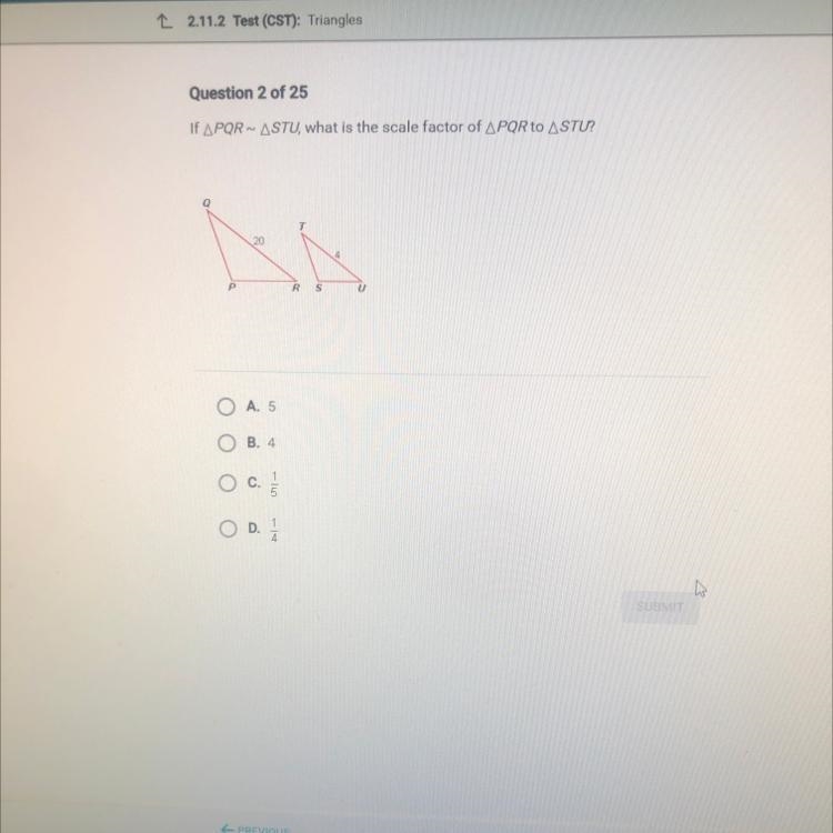 If APORASTU, what is the scale factor of APOR to ASTU? Ο Α. 5 Ο Ο Ο Β. 4 G. D-example-1