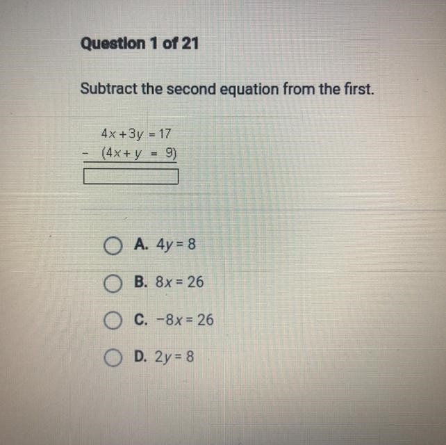 Subtract the second equation from the first.-example-1