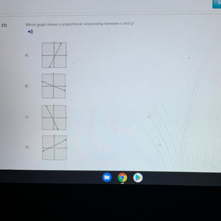 Which graph shows a proportional relationship between x and y?-example-1