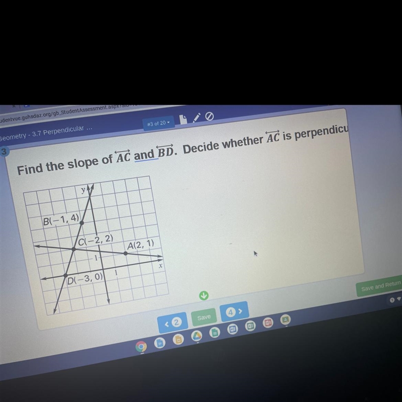 Find the slope of AC and BD. Decide whether AC is perpendicular to BD.-example-1