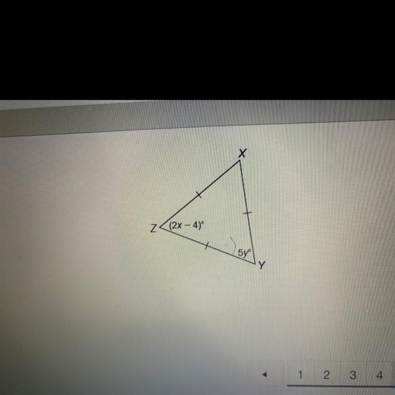 What is the value of x? Z=(2x - 4). Y=5y° Enter your answer in the box. X=-example-1