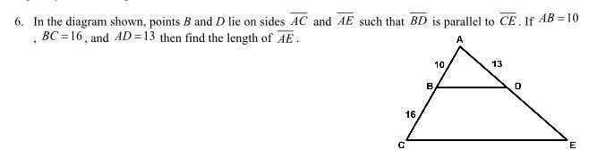 In the diagram shown, points B and D lie on sides AC and AE such that BD is parallel-example-1