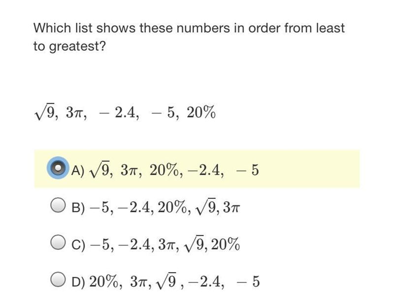 Which list shows these numbers in order from least to greatest-example-1