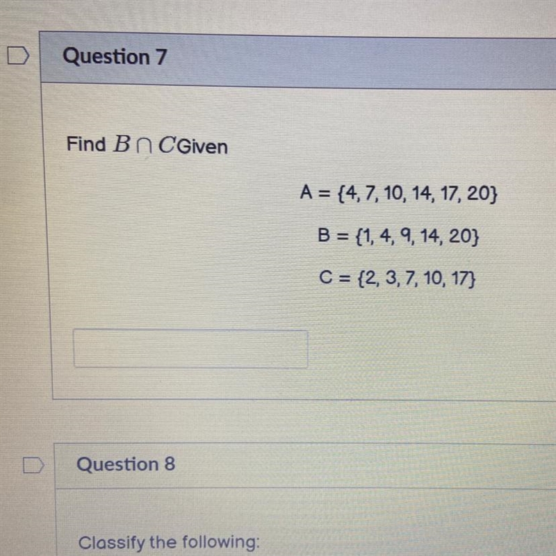 20 points help asap!!! Find B n C Given B-example-1