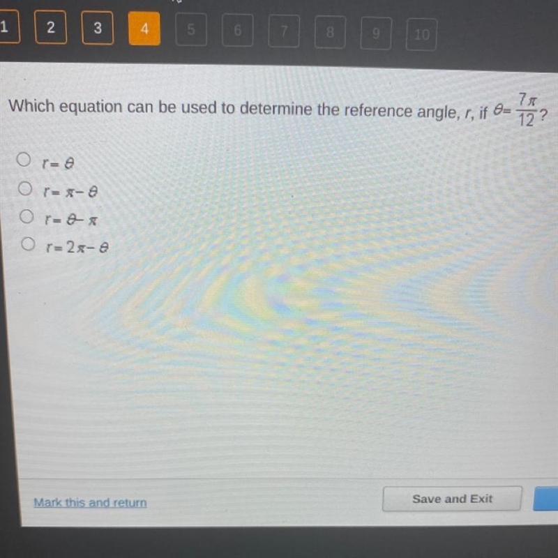 Which equation can be used to determine the reference angle, r, if 8= 71 72 Or- O-example-1