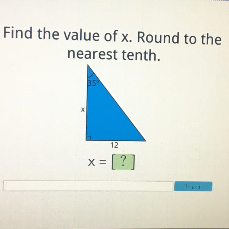 Hello! Would appreciate help!! Find the value of x. Round to the nearest tenth.-example-1