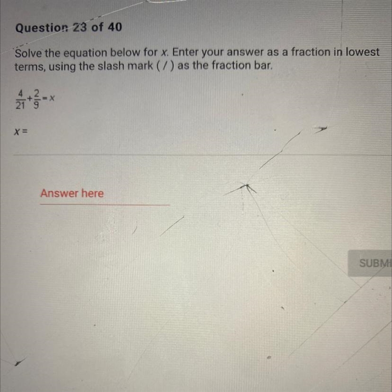 Help I’m stuck!!!! Solve the equation below for x. Enter your answer as a fraction-example-1