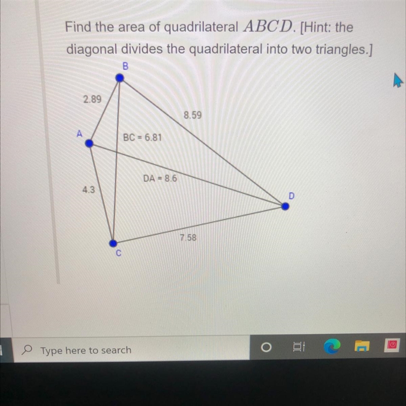 Find the area of quadrilateral ABCD-example-1