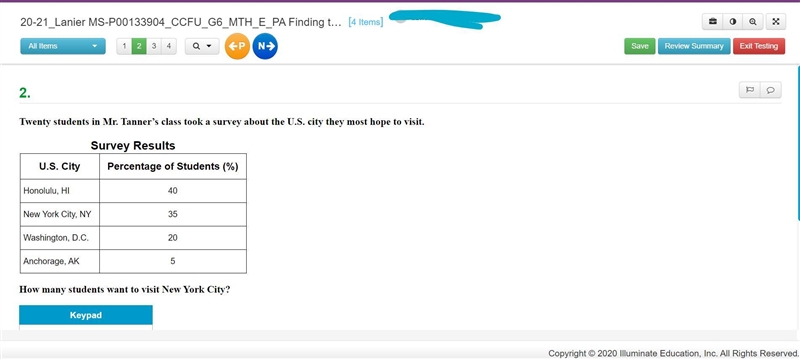 Twenty students in Mr. Tanner’s class took a survey about the U.S. city they most-example-1