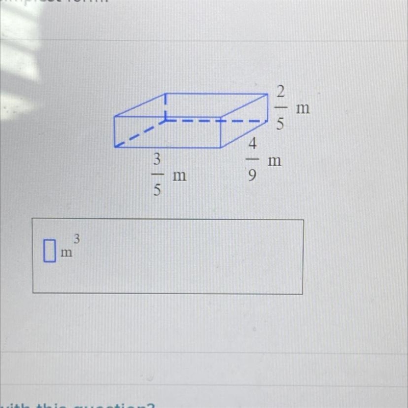 Find the volume of the rectangular prism. Write your answer in simplest form. 3/5m-example-1