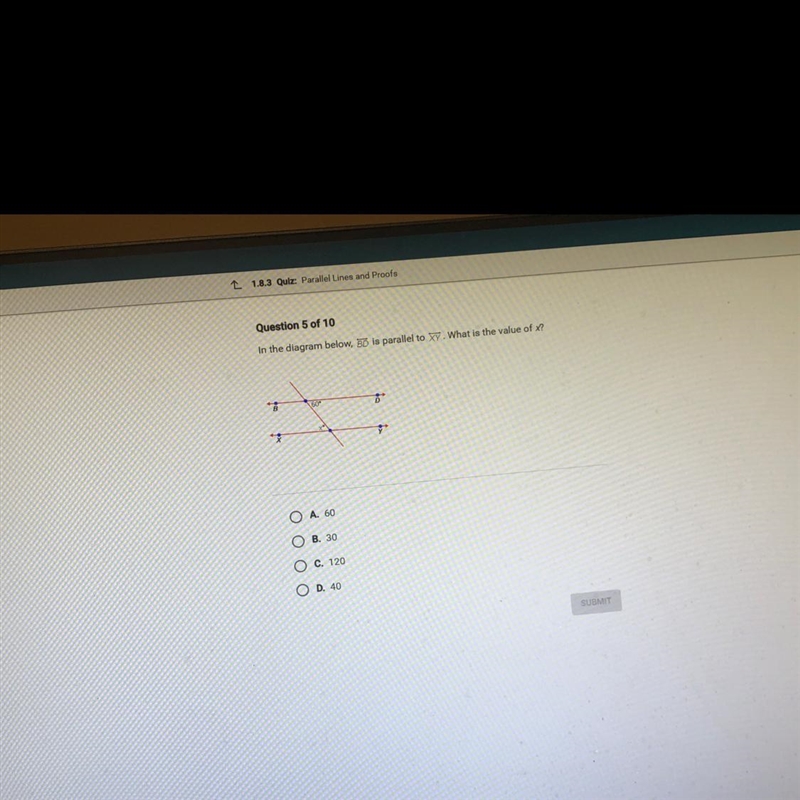 In the diagram below, BD is parallel to XY. What is the value of X?-example-1