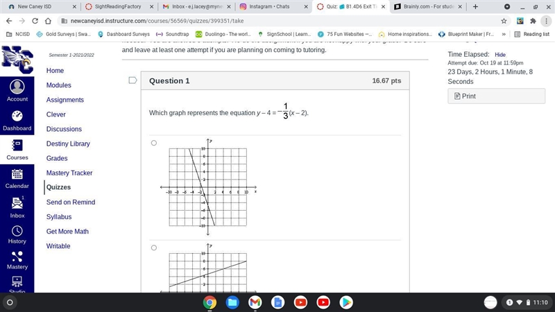 Which graph represents the equation y – 4 = -1/3(x-2)-example-1