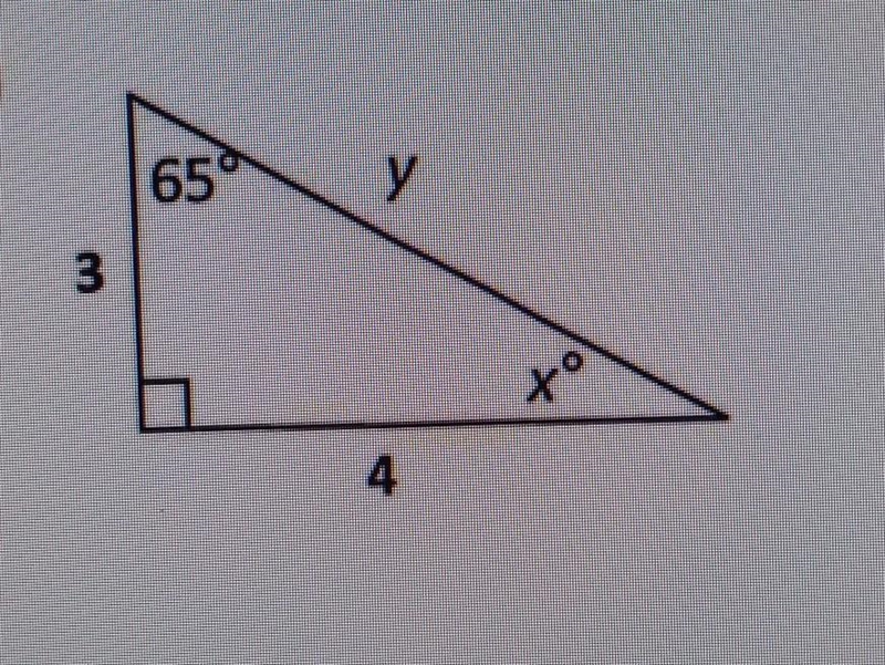 Find the vales of x and y in this triangle ​-example-1