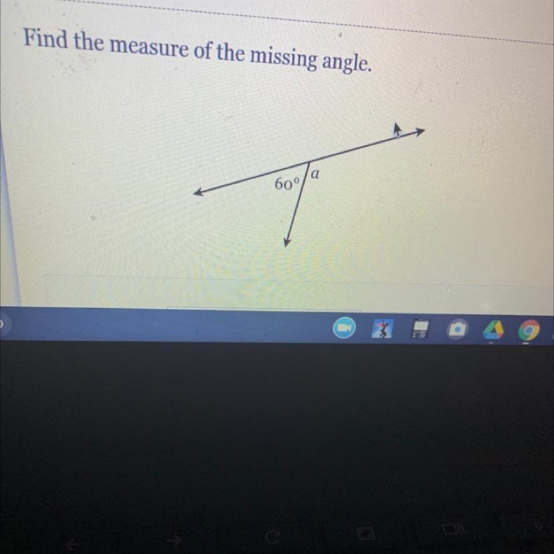 Find the measure of the missing angle. 60°/a-example-1