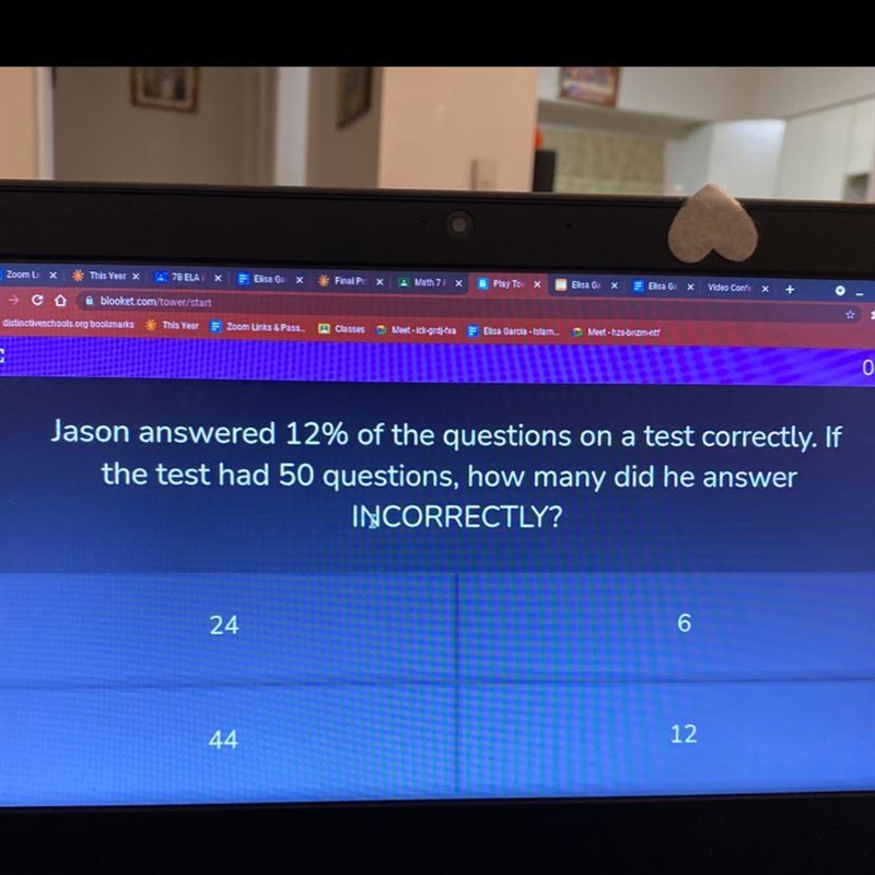 Jason answered 12% of the questions on a test correctly. If the test had 50 questions-example-1