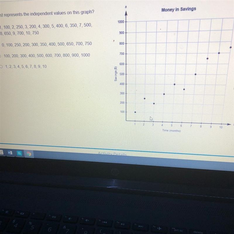 Which list represents the independent values on this graph? the answers are on the-example-1