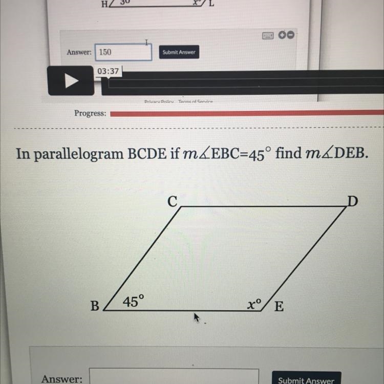 In parallelogram BCDE if m EBC=45 find m DEB-example-1