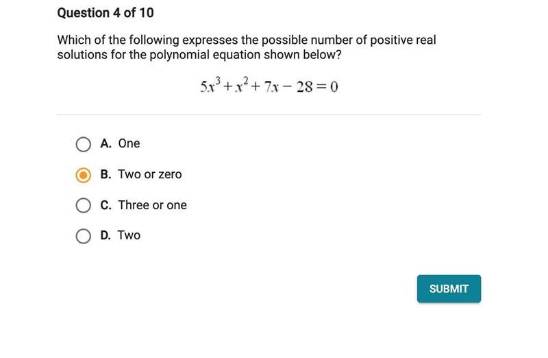 Pls help asap which of the following expresses the possible number of positive real-example-1