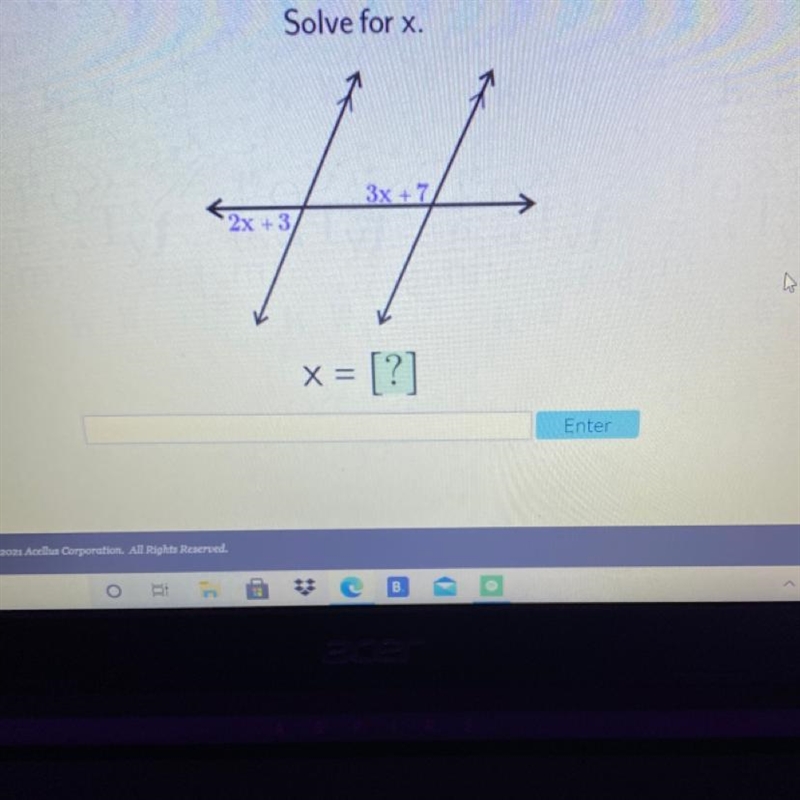 Solve for x. 3x + 7 2x + 3)-example-1