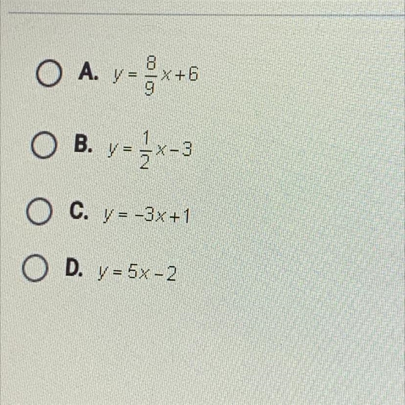 Which of the following linear equations has the steepest slope?-example-1