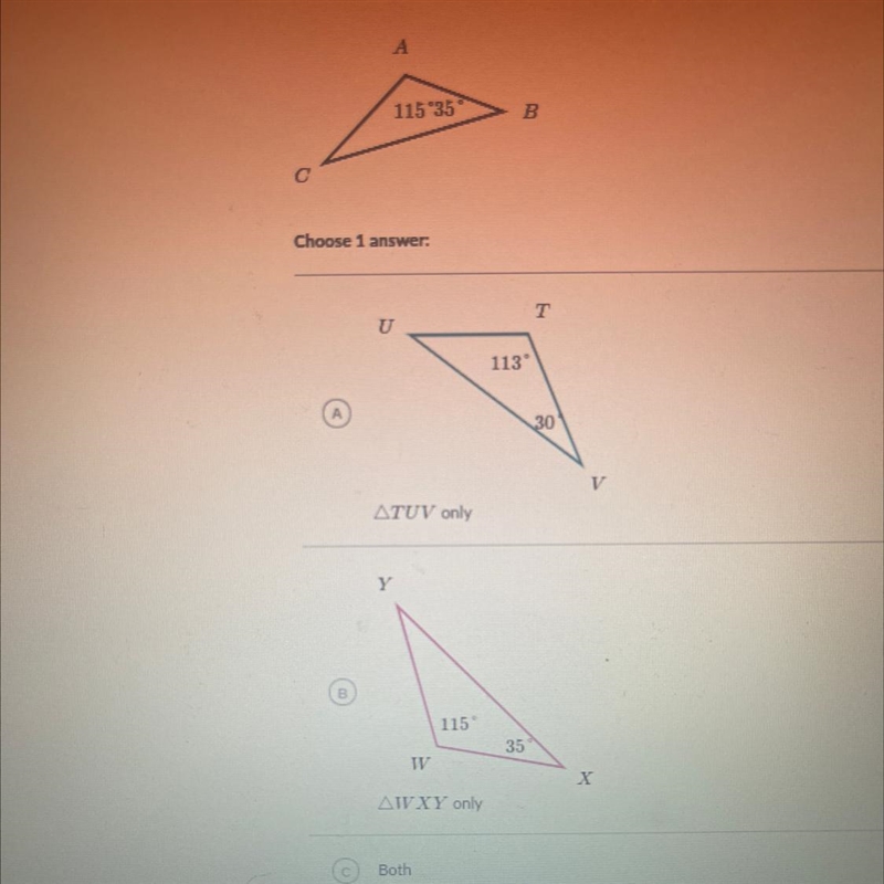 Which triangles are similar to ABC? A B Both Neither-example-1