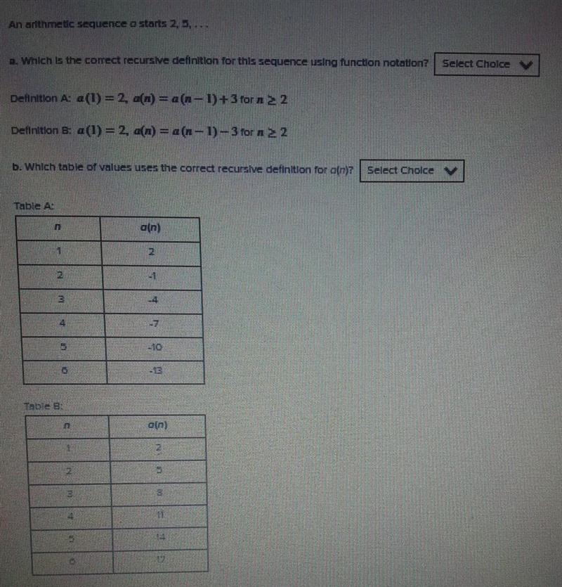 A select choice are. definition A or. definition B B select choice are. table A. or-example-1