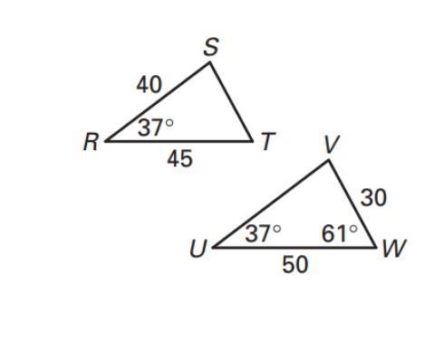 The figure does not have enough information to state that the two triangles are similar-example-1