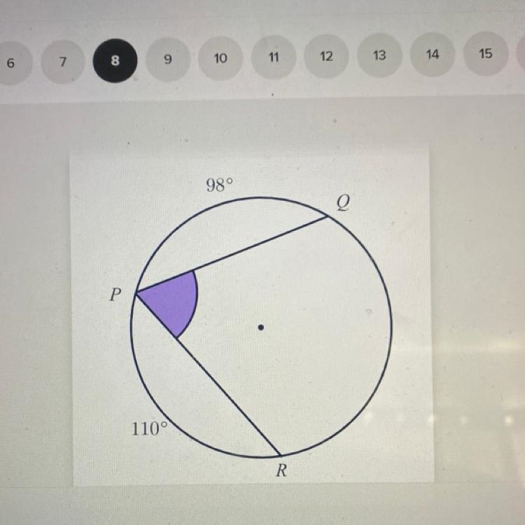 FIND ANDGLE RPQ THE NUMBER ON TOP IS 98 and the bottom is 110-example-1