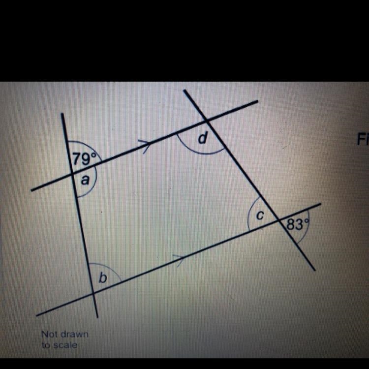 If b=79° and c=83° Work out angle a and d. (15points)-example-1