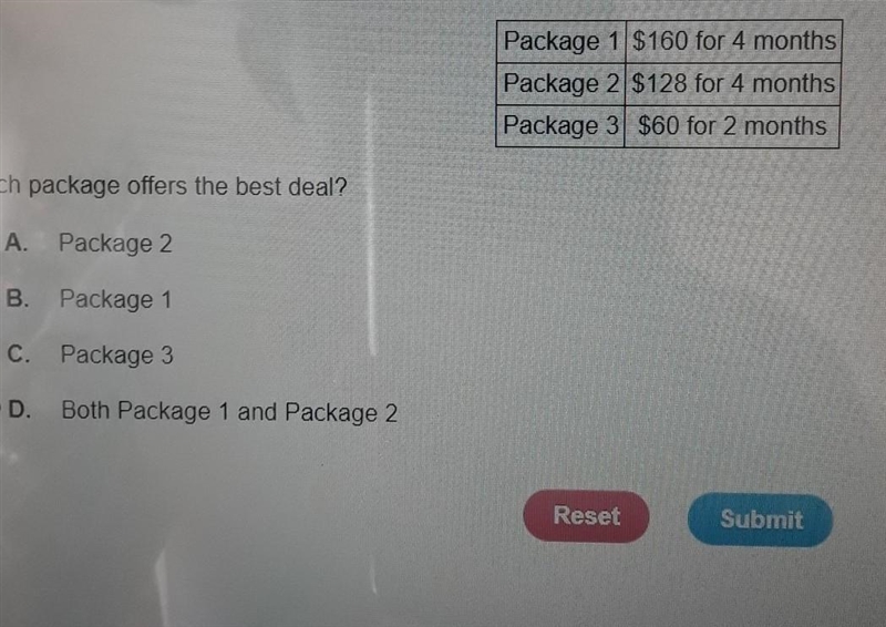 James wants to buy a new cell phone package there are three packages available for-example-1