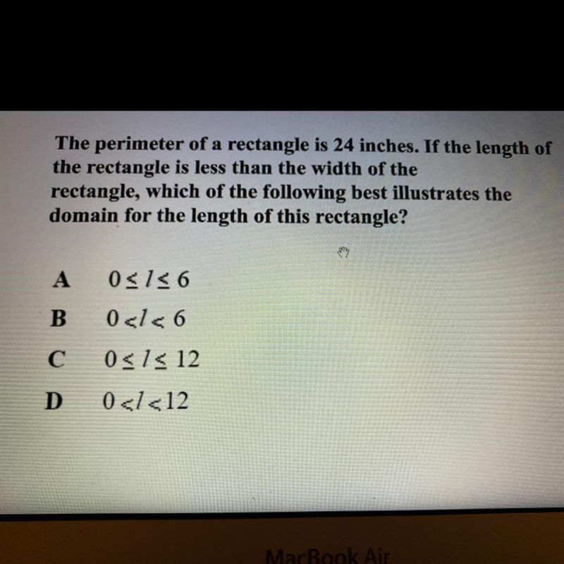 The perimeter of a rectangle is 24 inches. If the length of the rectangle is less-example-1