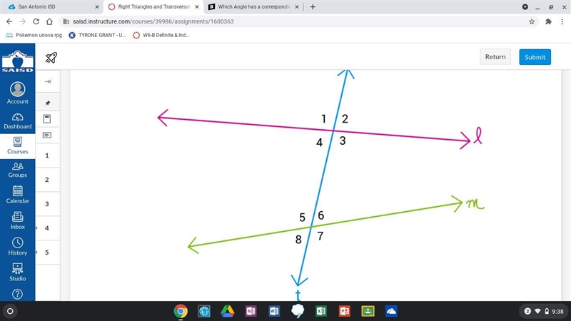 Angle 3 and angle 5 are What Kind Of Angle A.Corresponding B.Same Side C.Alternate-example-1