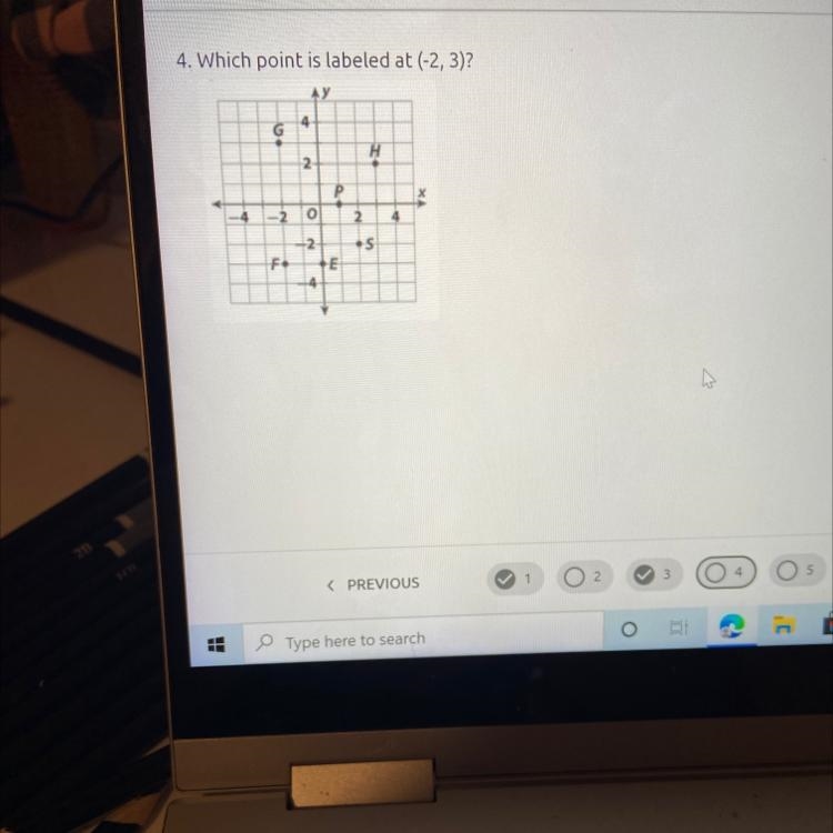 4. Which point is labeled at (-2, 3)?-example-1