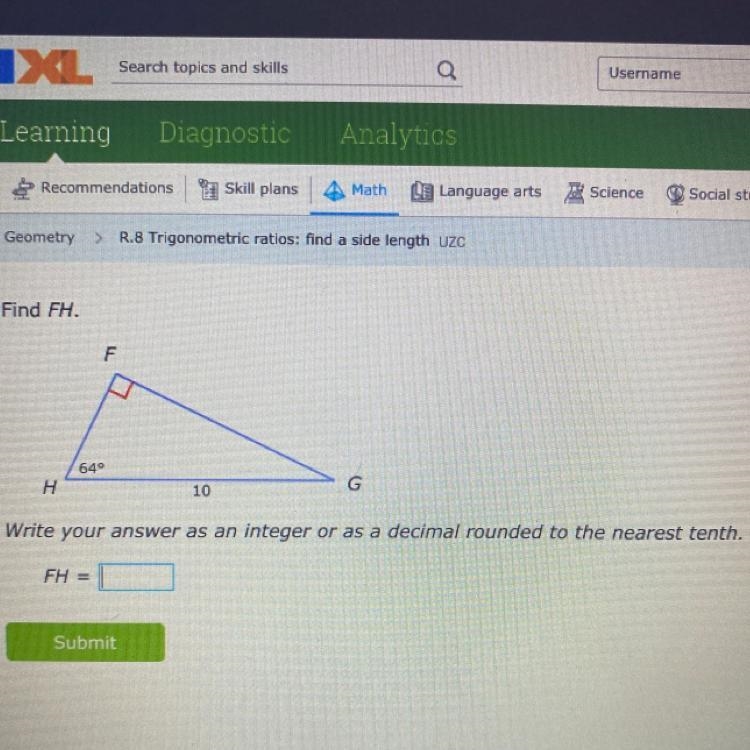 Find FH. F 640 н G 10 Write your answer as an integer or as a decimal rounded to the-example-1