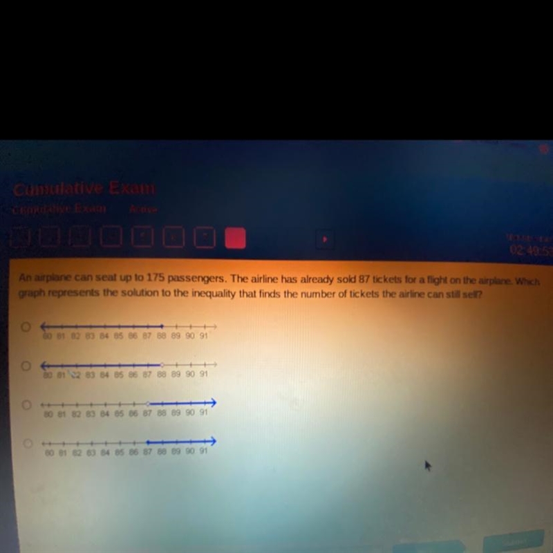 Pls help An airplane can Seat up to 175 passengers the airplane has already sold 87 tickets-example-1