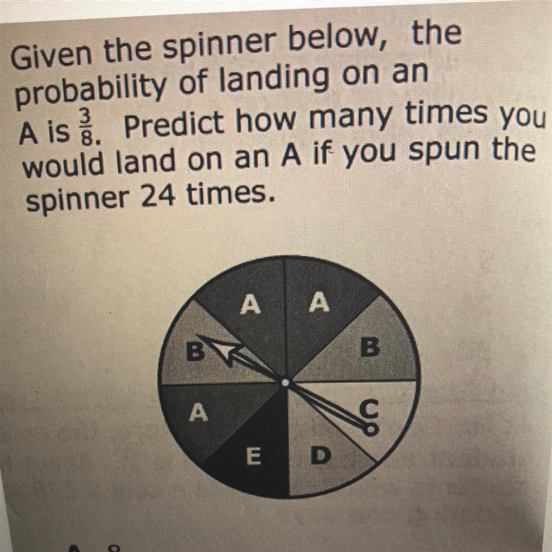 ANSWER ASAP CORRECT ANSWER GETS BRAIN THINGY!!! Given the spinner below, the probability-example-1