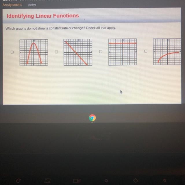 HELP PLSSS ! which graphs do not show a constant rate of change? check all that apply-example-1