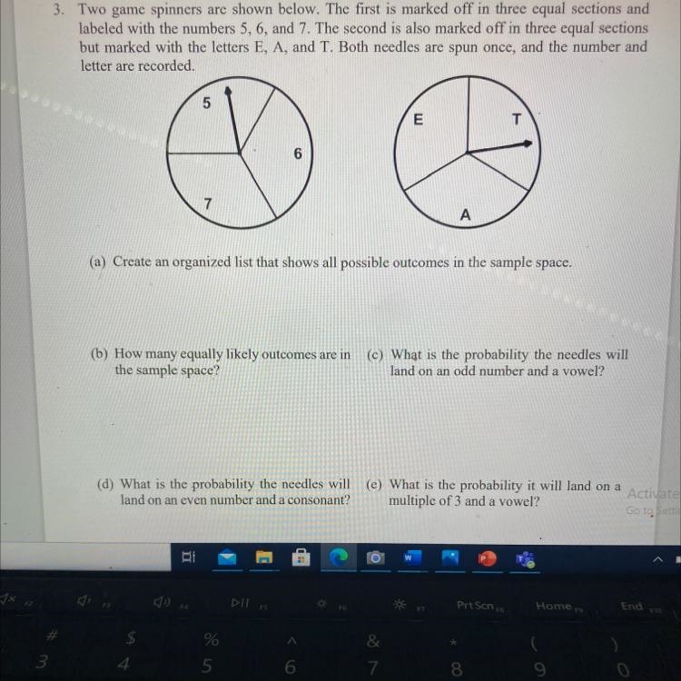 (F) what is the probability it will land on a number and a letter? (G) what is the-example-1