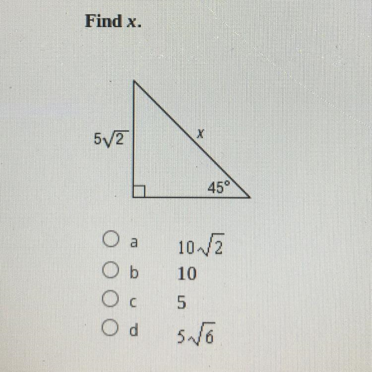 Find x. multiple choice-example-1