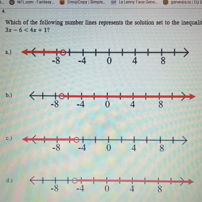 Which of the following number lines represents the solution set to the inequality-example-1