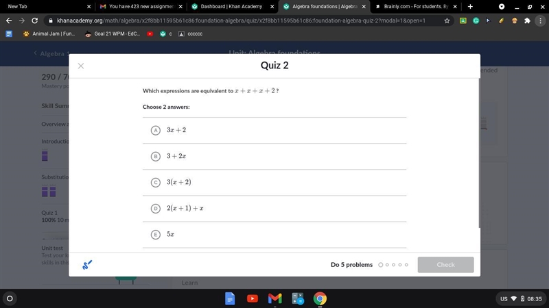 Which expressions are equivalent to x+x+x + 2x+x+x+2x, plus, x, plus, x, plus, 2 ?-example-1