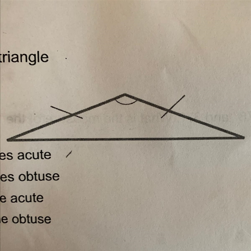 1. Classify the triangle A isosceles acute B isosceles obtuse C scalene acute D scalene-example-1