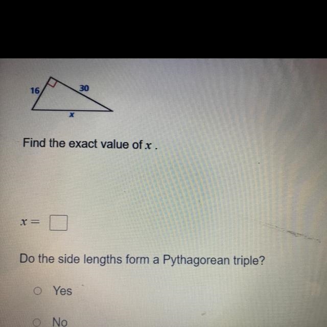 X = ? Do the side lengths for a pythagorean triangle?-example-1