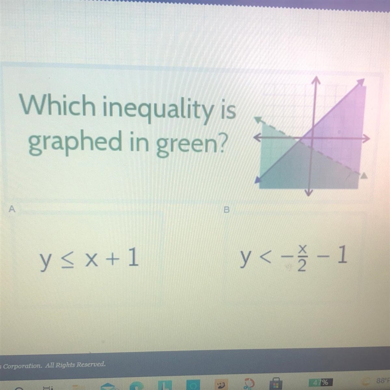 Which inequality is graphed in green-example-1