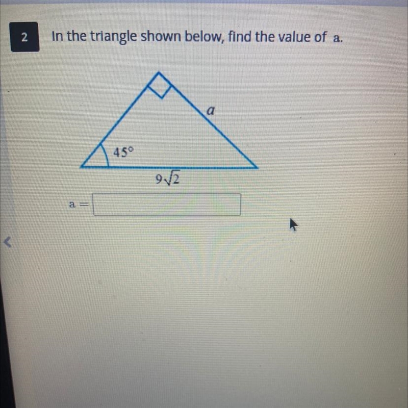 In the triangle below, find the value of a/// Please help!-example-1