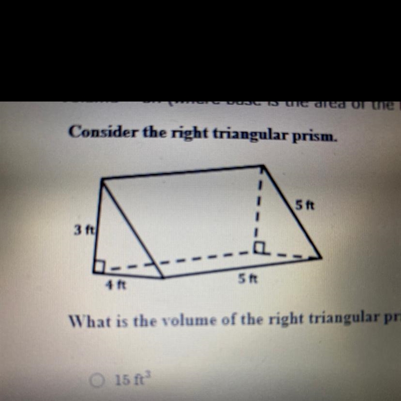 What is the volume of the right triangular prism? 15 ft? 30 ft 150 ft 300 ft-example-1