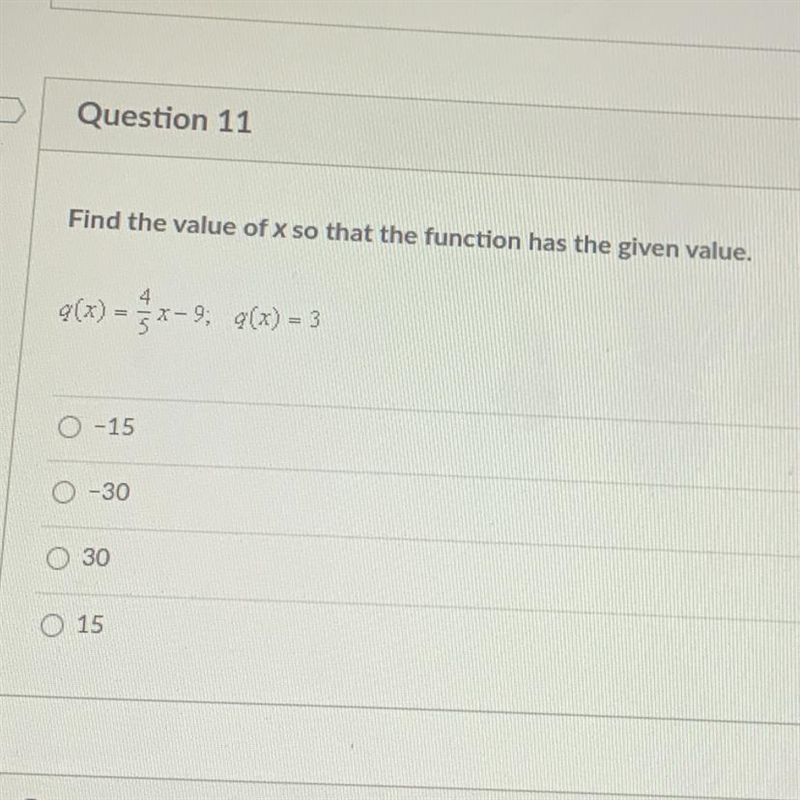 Find the value of x so that the function has the given value. 9(x) = x-9; g(x) = 3-example-1