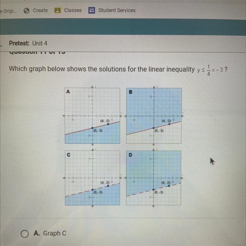 Which graph shows the solutions for the linear inequality-example-1