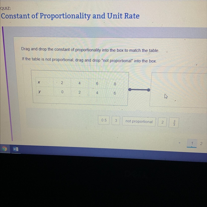 Drag and drop the constant of proportionality into the box to match the table If the-example-1